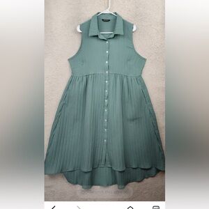 #259 BloomChic Asymmetrical Pleated Teal Dress